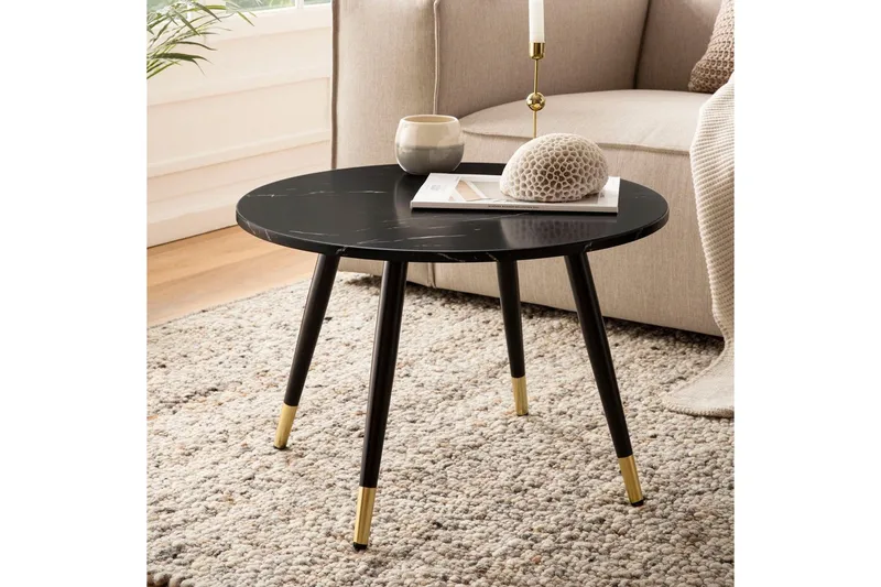Sohvapöytä Wohnling marmori-ilme 60 cm pyöreä, moderni tyyli Musta marmori - Musta marmori - Huonekalut - Pöytä & ruokailuryhmä - Sohvapöytä