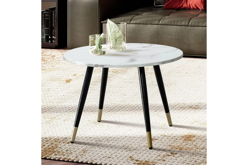 Sohvapöytä Wohnling marmori-ilme 60 cm pyöreä, moderni tyyli Marmori valkoinen - Marmori valkoinen - Huonekalut - Pöytä & ruokailuryhmä - Marmoripöydät