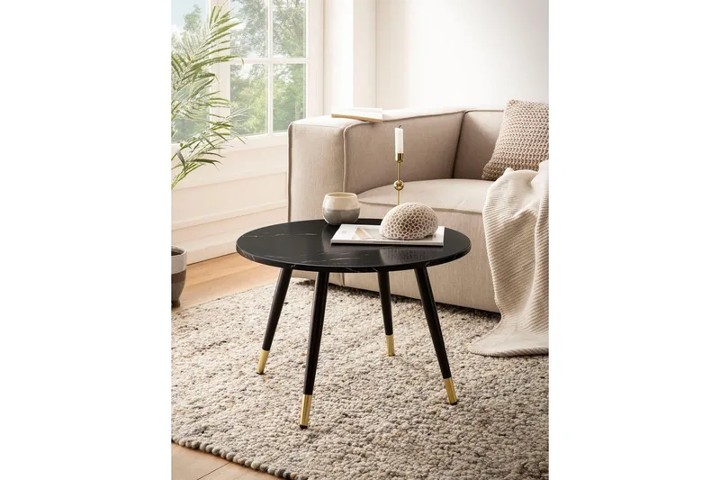 Sohvapöytä Wohnling marmori-ilme 60 cm pyöreä, moderni tyyli Musta marmori - Musta marmori - Huonekalut - Pöytä & ruokailuryhmä - Marmoripöydät