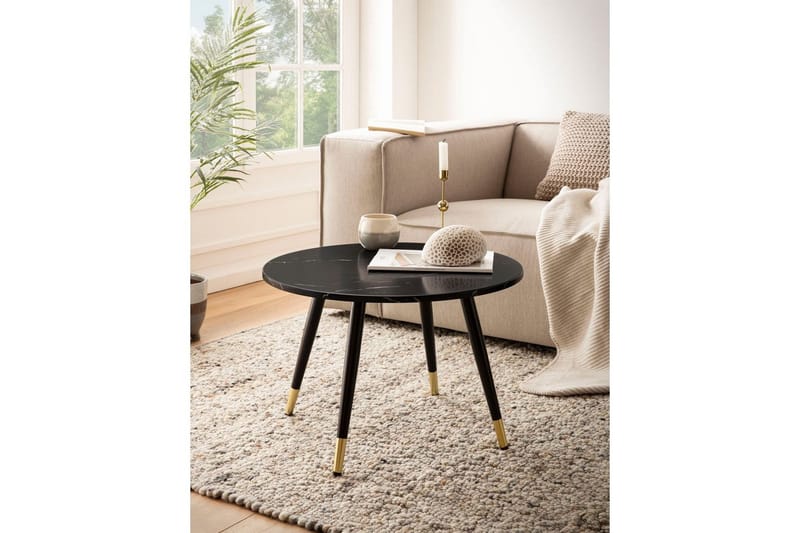 Sohvapöytä Wohnling marmori-ilme 60 cm pyöreä, moderni tyyli Musta marmori - Musta marmori - Huonekalut - Pöytä & ruokailuryhmä - Sohvapöytä