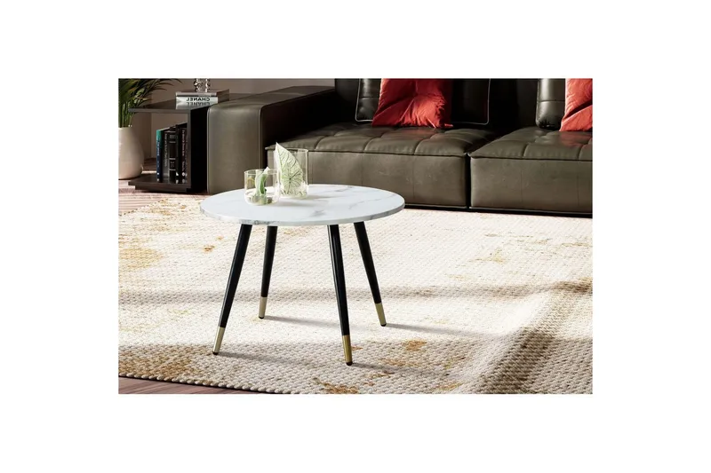Sohvapöytä Wohnling marmori-ilme 60 cm pyöreä, moderni tyyli Marmori valkoinen - Marmori valkoinen - Huonekalut - Pöytä & ruokailuryhmä - Sohvapöytä