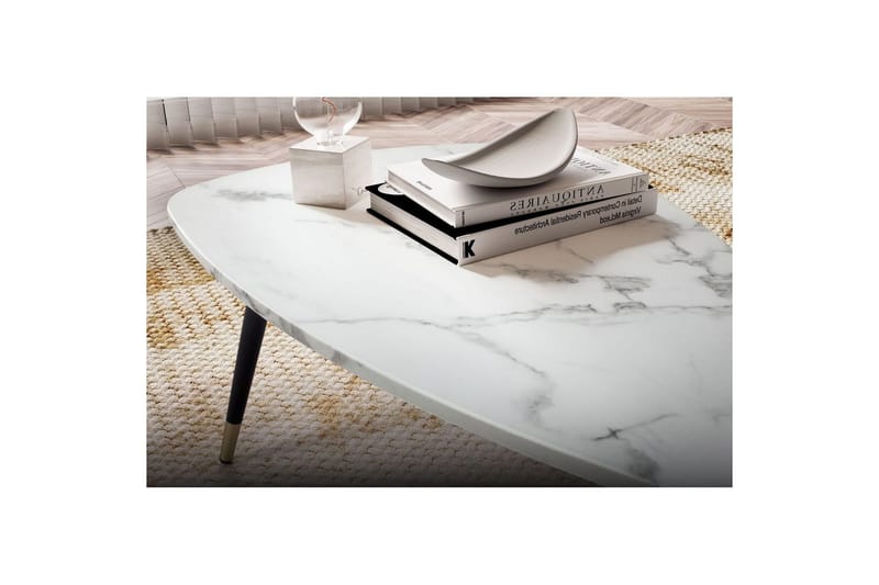 Sohvapöytä Wohnling marmorikuvio, 90 cm, kolmionmuotoinen, moderni tyyli Marmori valkoinen - Marmori valkoinen - Huonekalut - Pöytä & ruokailuryhmä - Sohvapöytä