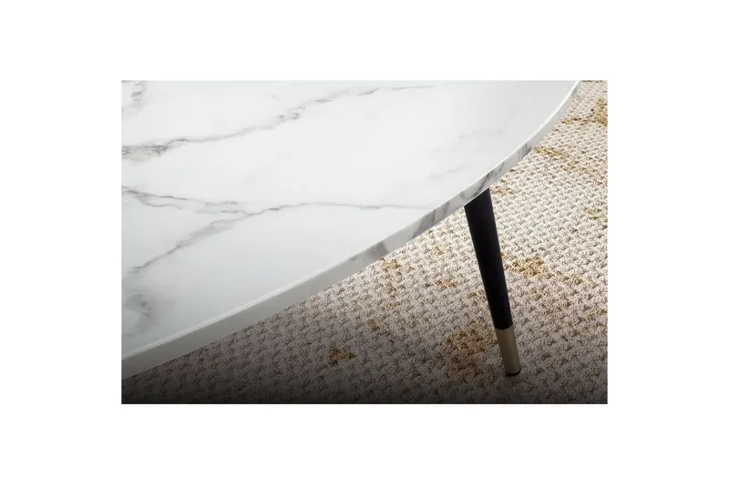 Sohvapöytä Wohnling marmorikuvio, 90 cm, kolmionmuotoinen, moderni tyyli Marmori valkoinen - Marmori valkoinen - Huonekalut - Pöytä & ruokailuryhmä - Marmoripöydät