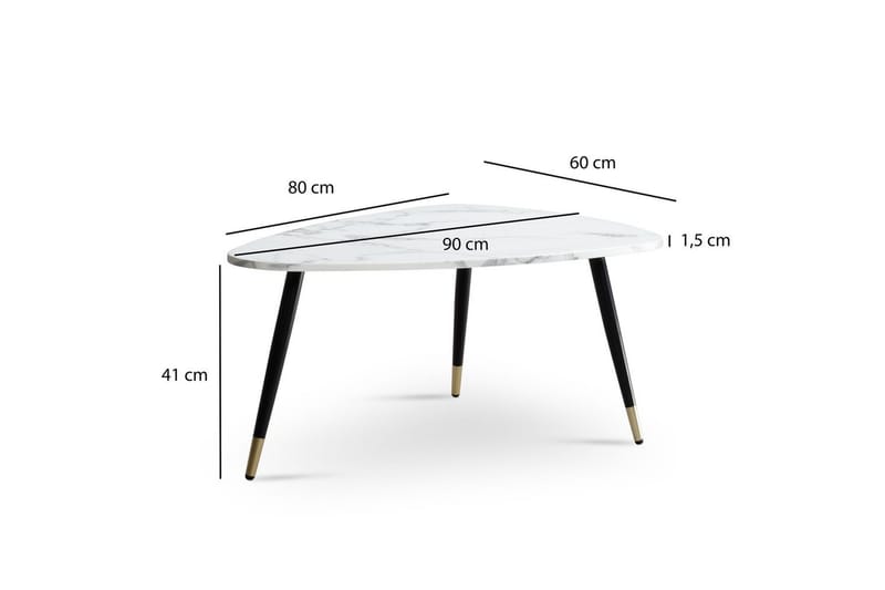 Sohvapöytä Wohnling marmorikuvio, 90 cm, kolmionmuotoinen, moderni tyyli Marmori valkoinen - Marmori valkoinen - Huonekalut - Pöytä & ruokailuryhmä - Sohvapöytä