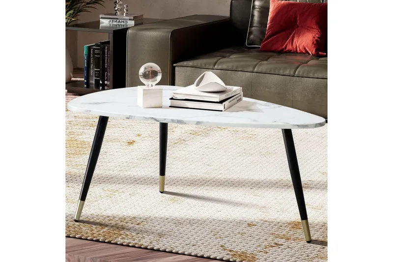 Sohvapöytä Wohnling marmorikuvio, 90 cm, kolmionmuotoinen, moderni tyyli Marmori valkoinen - Marmori valkoinen - Huonekalut - Pöytä & ruokailuryhmä - Sohvapöytä