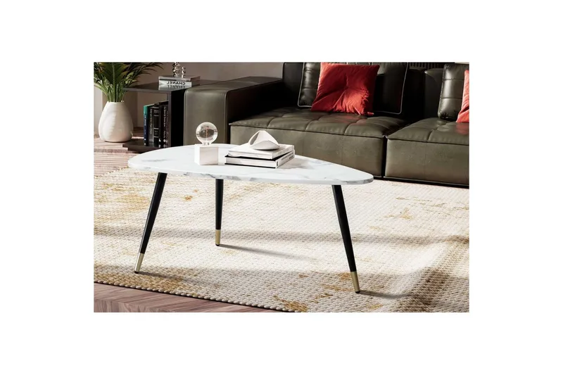 Sohvapöytä Wohnling marmorikuvio, 90 cm, kolmionmuotoinen, moderni tyyli Marmori valkoinen - Marmori valkoinen - Huonekalut - Pöytä & ruokailuryhmä - Marmoripöydät