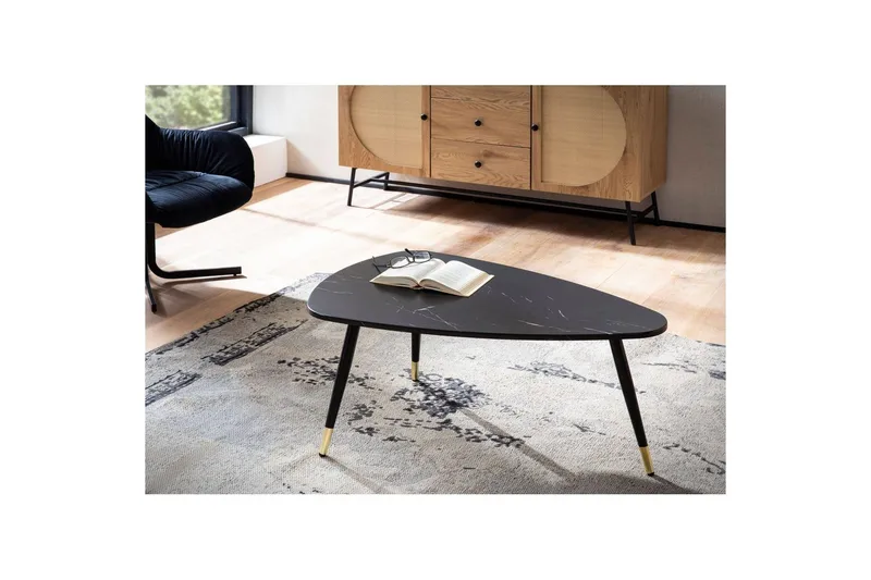 Sohvapöytä Wohnling marmorikuvio, 90 cm, kolmionmuotoinen, moderni tyyli Musta marmori - Musta marmori - Huonekalut - Pöytä & ruokailuryhmä - Marmoripöydät