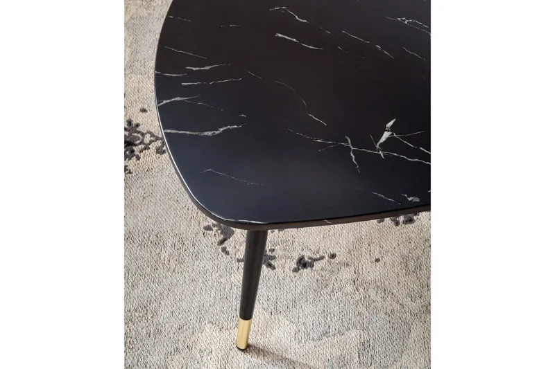 Sohvapöytä Wohnling marmorikuvio, 90 cm, kolmionmuotoinen, moderni tyyli Musta marmori - Musta marmori - Huonekalut - Pöytä & ruokailuryhmä - Marmoripöydät