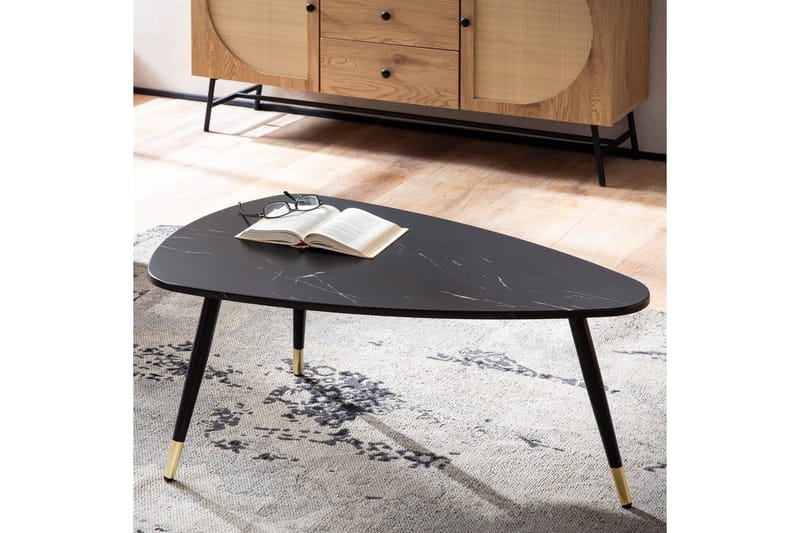 Sohvapöytä Wohnling marmorikuvio, 90 cm, kolmionmuotoinen, moderni tyyli Musta marmori - Musta marmori - Huonekalut - Pöytä & ruokailuryhmä - Sohvapöytä