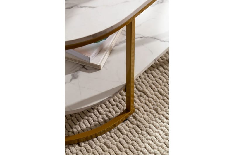 Sohvapöytä Wohnling marmorikuvio, ovaali 100 cm, säilytyshyllyllä, Bauhaus-tyyli Marmori valkoinen - Marmori valkoinen - Huonekalut - Pöytä & ruokailuryhmä - Sohvapöytä