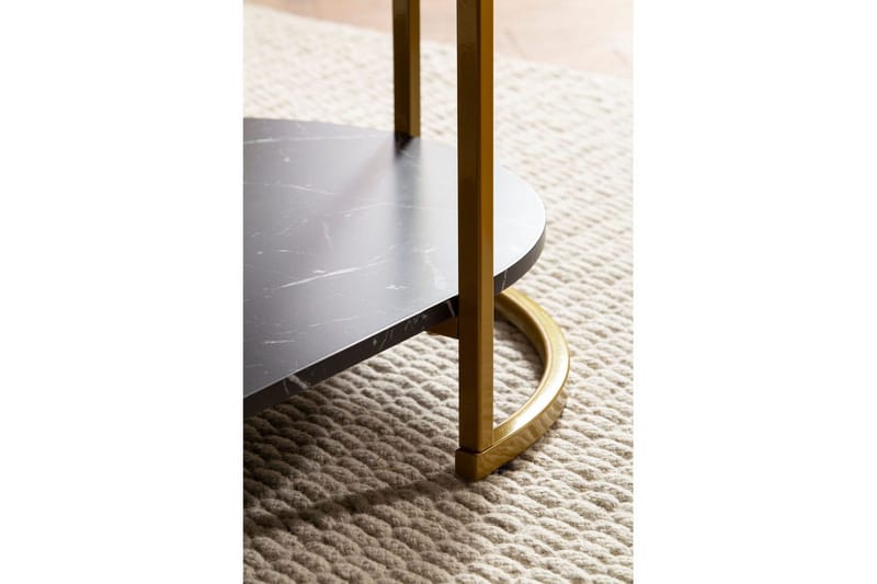 Sohvapöytä Wohnling marmorikuvio, ovaali 100 cm, säilytyshyllyllä, Bauhaus-tyyli Musta marmori - Musta marmori - Huonekalut - Pöytä & ruokailuryhmä - Sohvapöytä