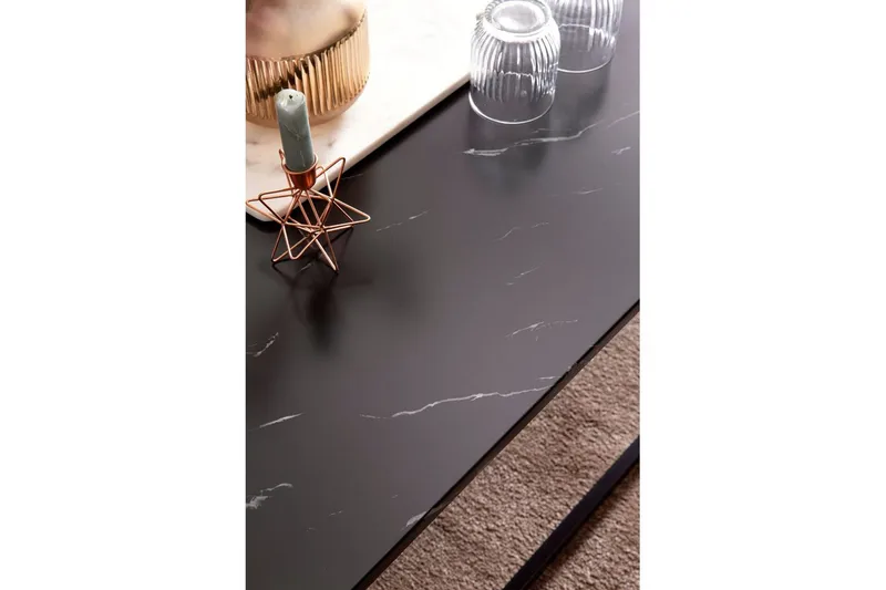 Sohvapöytä Wohnling marmorityyli, suorakaiteen muotoinen, elegantti, moderni tyyli Musta, musta marmori - Musta, musta marmori - Huonekalut - Pöytä & ruokailuryhmä - Marmoripöydät