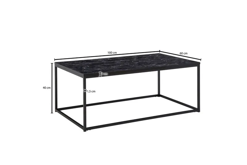 Sohvapöytä Wohnling marmorityyli, suorakaiteen muotoinen, elegantti, moderni tyyli Musta, musta marmori - Musta, musta marmori - Huonekalut - Pöytä & ruokailuryhmä - Sohvapöytä