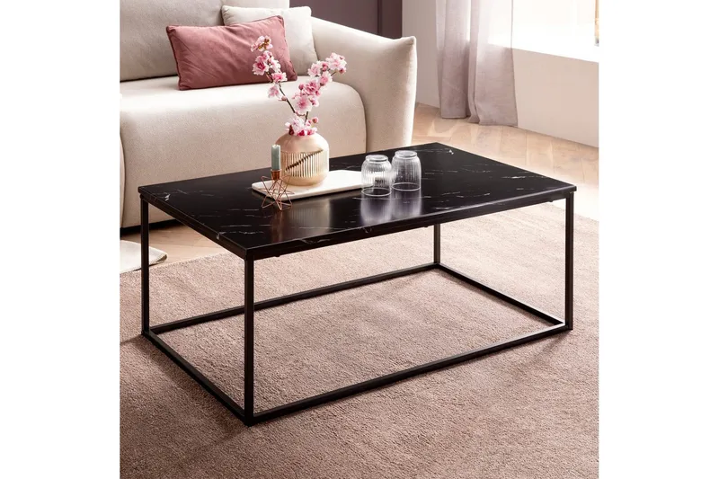 Sohvapöytä Wohnling marmorityyli, suorakaiteen muotoinen, elegantti, moderni tyyli Musta, musta marmori - Musta, musta marmori - Huonekalut - Pöytä & ruokailuryhmä - Sohvapöytä
