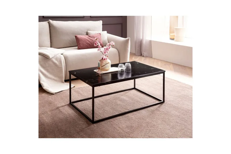 Sohvapöytä Wohnling marmorityyli, suorakaiteen muotoinen, elegantti, moderni tyyli Musta, musta marmori - Musta, musta marmori - Huonekalut - Pöytä & ruokailuryhmä - Sohvapöytä