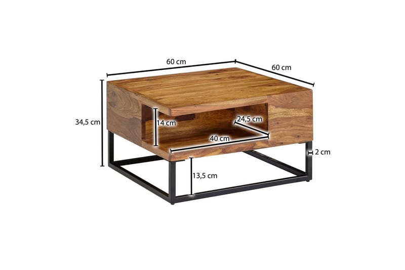 Sohvapöytä Wohnling Massiivipuu 60 cm neliö tarjottimen kanssa maalaismainen - Huonekalut - Pöytä & ruokailuryhmä - Sohvapöytä