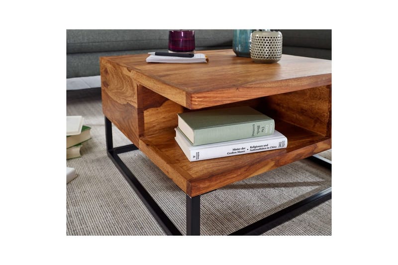 Sohvapöytä Wohnling Massiivipuu 60 cm neliö tarjottimen kanssa maalaismainen - Huonekalut - Pöytä & ruokailuryhmä - Sohvapöytä