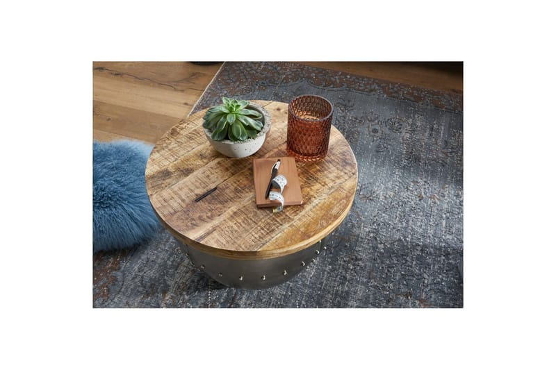 Sohvapöytä Wohnling Massiivipuu 60 cm Teollinen Nitottu Säilytystila - Huonekalut - Pöytä & ruokailuryhmä - Sohvapöytä