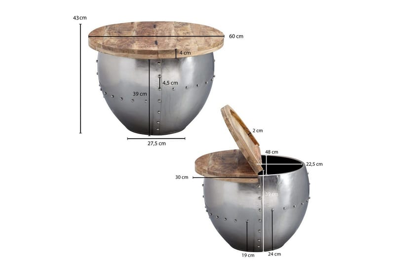 Sohvapöytä Wohnling Massiivipuu 60 cm Teollinen Nitottu Säilytystila - Huonekalut - Pöytä & ruokailuryhmä - Sohvapöytä