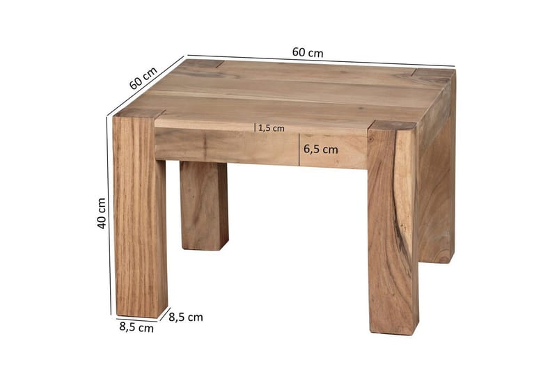 Sohvapöytä Wohnling Massiivipuu Maalaistalo Klassinen Käsintehty 60x60 cm, Akaasia - 60x60 cm, Akaasia - Huonekalut - Pöytä & ruokailuryhmä - Sohvapöytä