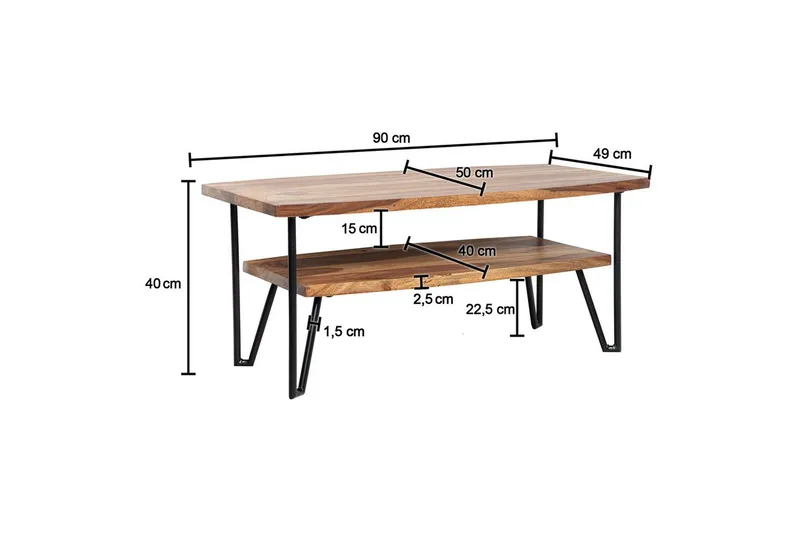 Sohvapöytä Wohnling Massiivipuu suorakulmainen tarjottimella maalaistyyli metallijalat - Huonekalut - Pöytä & ruokailuryhmä - Sohvapöytä