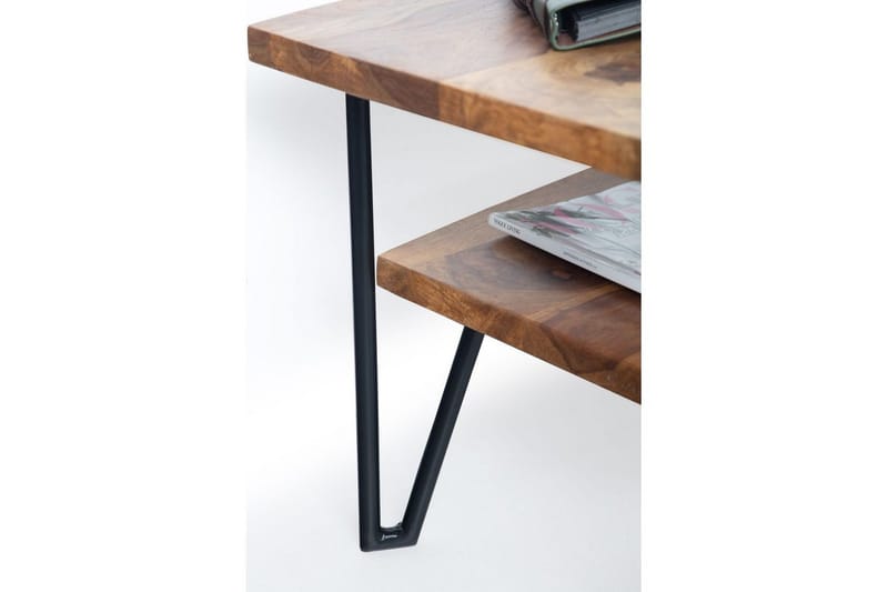 Sohvapöytä Wohnling Massiivipuu suorakulmainen tarjottimella maalaistyyli metallijalat - Huonekalut - Pöytä & ruokailuryhmä - Sohvapöytä