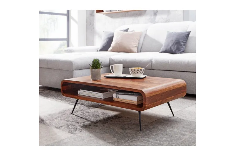 Sohvapöytä Wohnling Massiivipuu suorakulmainen pyöristetyt kulmat maalaistyyli - Huonekalut - Pöytä & ruokailuryhmä - Sohvapöytä