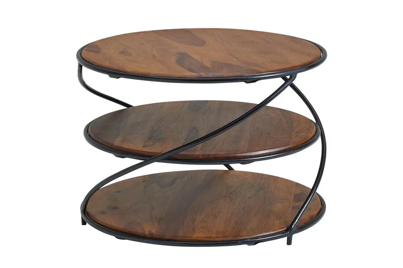 Sohvapöytä Wohnling Massiivipuu pyöreä 58 cm 2 tarjottimella ympyrämetallikehys, undefined