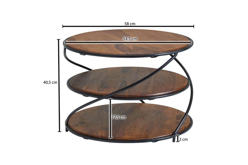 Sohvapöytä Wohnling Massiivipuu pyöreä 58 cm 2 tarjottimella ympyrämetallikehys - Huonekalut - Pöytä & ruokailuryhmä - Sohvapöytä