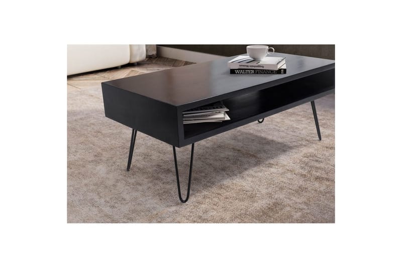 Sohvapöytä Wohnling massiivipuuta suorakaide isolla säilytystilalla, maalaismainen tyyli Musta - Musta - Huonekalut - Pöytä & ruokailuryhmä - Sohvapöytä