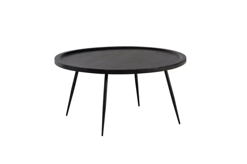 Sohvapöytä Wohnling massivipuuta, pyöreä 75 cm neulajaloilla, maalaismainen tyyli Musta, Musta