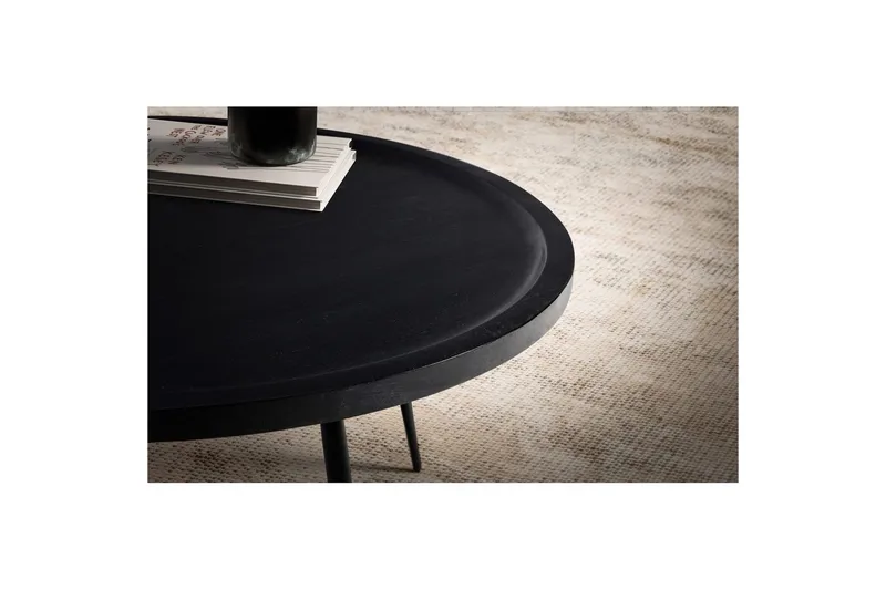 Sohvapöytä Wohnling massivipuuta, pyöreä 75 cm neulajaloilla, maalaismainen tyyli Musta - Musta - Huonekalut - Pöytä & ruokailuryhmä - Sohvapöytä