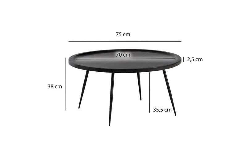 Sohvapöytä Wohnling massivipuuta, pyöreä 75 cm neulajaloilla, maalaismainen tyyli Musta - Musta - Huonekalut - Pöytä & ruokailuryhmä - Sohvapöytä