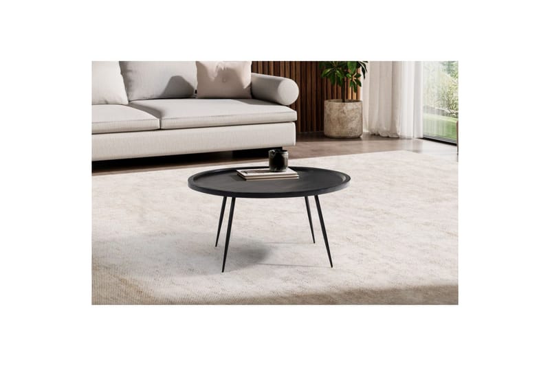 Sohvapöytä Wohnling massivipuuta, pyöreä 75 cm neulajaloilla, maalaismainen tyyli Musta - Musta - Huonekalut - Pöytä & ruokailuryhmä - Sohvapöytä