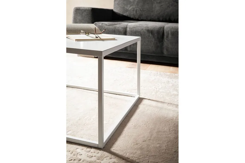 Sohvapöytä Wohnling metallinen neliö, moderni tyyli Valkoinen - Valkoinen - Huonekalut - Pöytä & ruokailuryhmä - Sohvapöytä