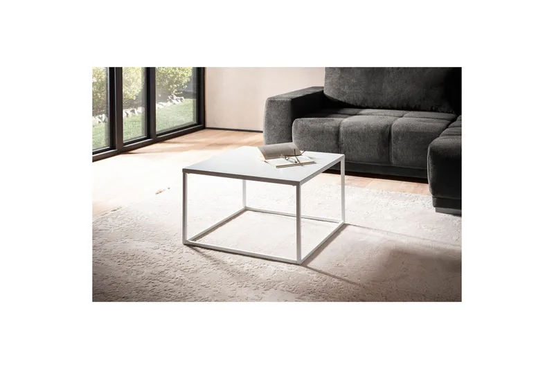 Sohvapöytä Wohnling metallinen neliö, moderni tyyli Valkoinen - Valkoinen - Huonekalut - Pöytä & ruokailuryhmä - Sohvapöytä