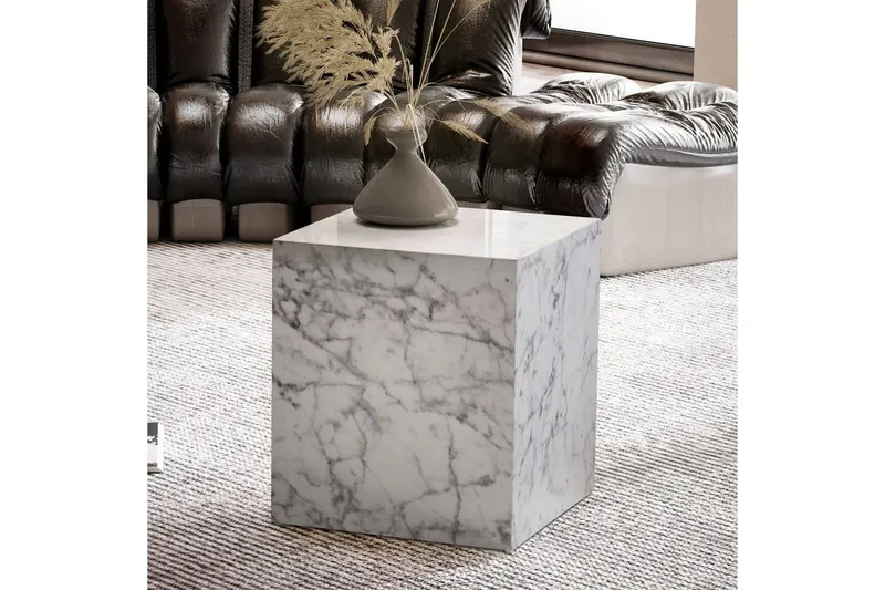Sohvapöytä Wohnling MONOBLOC marmoriefekti 40x40x45 cm, moderni tyyli Marmori valkoinen - Marmori valkoinen - Huonekalut - Pöytä & ruokailuryhmä - Sohvapöytä