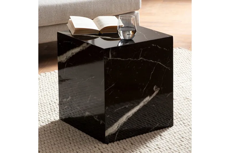Sohvapöytä Wohnling MONOBLOC marmoriefekti 40x40x45 cm, moderni tyyli Musta marmori - Musta marmori - Huonekalut - Pöytä & ruokailuryhmä - Sohvapöytä