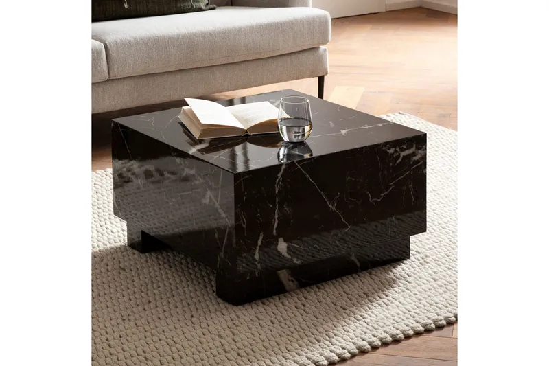 Sohvapöytä Wohnling MONOBLOC moderni ulkonäkö, 60x60x35 cm, jalakset Musta marmori - Musta marmori - Huonekalut - Pöytä & ruokailuryhmä - Marmoripöydät