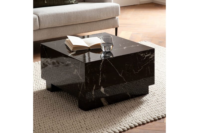 Sohvapöytä Wohnling MONOBLOC moderni ulkonäkö, 60x60x35 cm, jalakset Musta marmori - Musta marmori - Huonekalut - Pöytä & ruokailuryhmä - Sohvapöytä