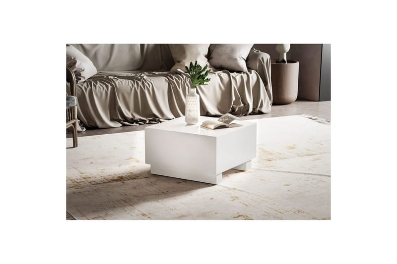 Sohvapöytä Wohnling MONOBLOC moderni ulkonäkö, 60x60x35 cm, jalakset Valkoinen - Valkoinen - Huonekalut - Pöytä & ruokailuryhmä - Sohvapöytä
