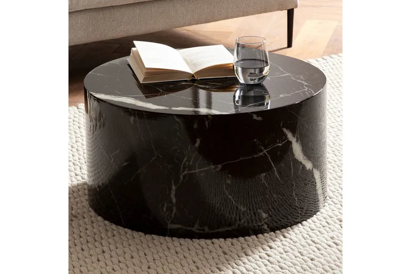Sohvapöytä Wohnling MONOBLOC pyöreä 60 cm, moderni tyyli Musta marmori - Musta marmori - Huonekalut - Pöytä & ruokailuryhmä - Marmoripöydät