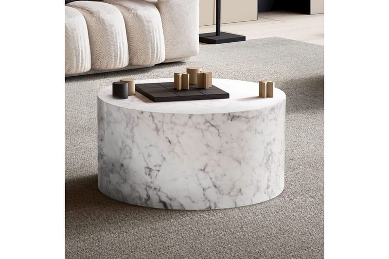 Sohvapöytä Wohnling MONOBLOC pyöreä 60 cm, moderni tyyli Marmori valkoinen - Marmori valkoinen - Huonekalut - Pöytä & ruokailuryhmä - Marmoripöydät