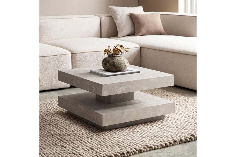 Sohvapöytä Wohnling neliö 60 cm, kivinen ilme, moderni ulkoasu Beige - Beige - Huonekalut - Pöytä & ruokailuryhmä - Sohvapöytä