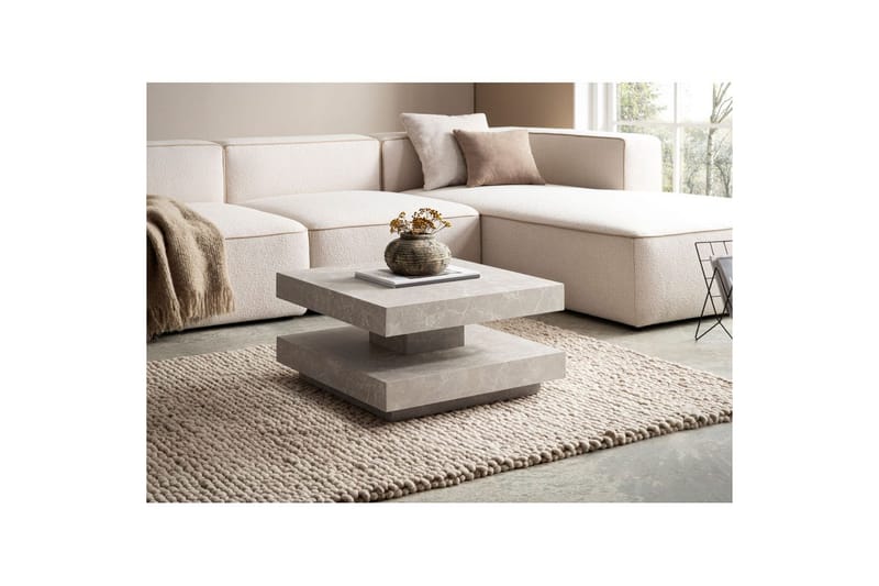 Sohvapöytä Wohnling neliö 60 cm, kivinen ilme, moderni ulkoasu Beige - Beige - Huonekalut - Pöytä & ruokailuryhmä - Sohvapöytä
