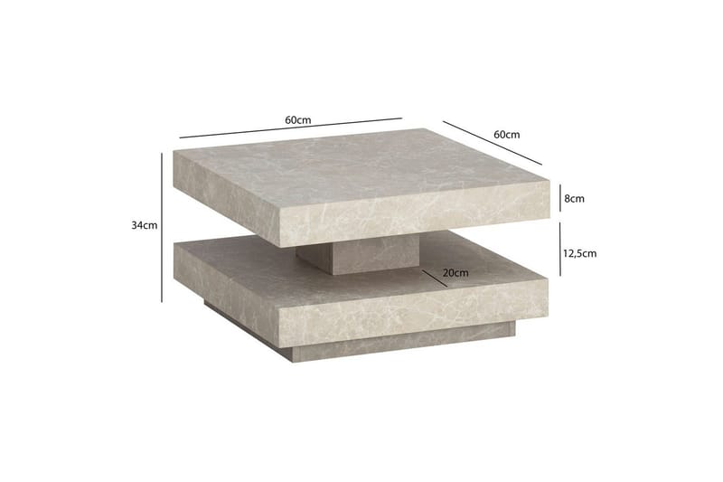 Sohvapöytä Wohnling neliö 60 cm, kivinen ilme, moderni ulkoasu Beige - Beige - Huonekalut - Pöytä & ruokailuryhmä - Sohvapöytä