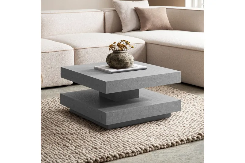 Sohvapöytä Wohnling neliö 60 cm, kivinen ilme, moderni ulkoasu Harmaa - Harmaa - Huonekalut - Pöytä & ruokailuryhmä - Sohvapöytä