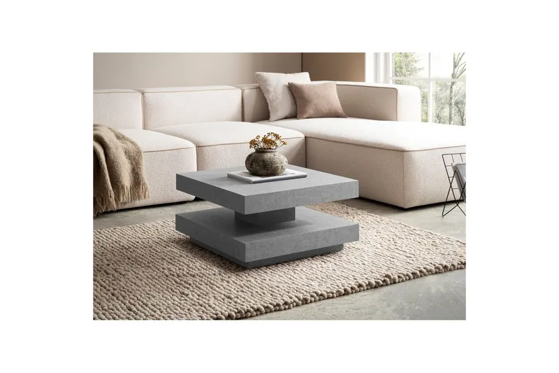 Sohvapöytä Wohnling neliö 60 cm, kivinen ilme, moderni ulkoasu Harmaa - Harmaa - Huonekalut - Pöytä & ruokailuryhmä - Sohvapöytä