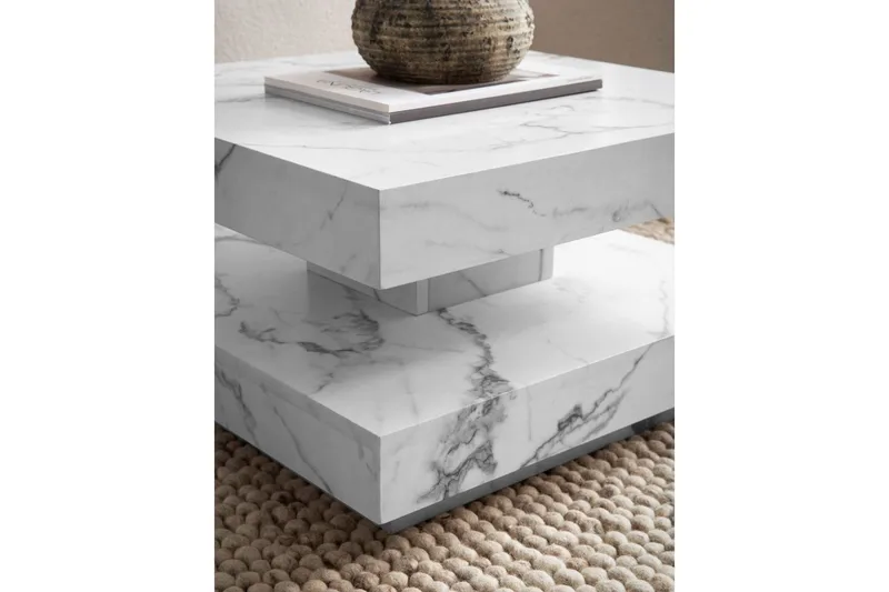 Sohvapöytä Wohnling neliö 60 cm, kivinen ilme, moderni ulkoasu Marmori valkoinen - Marmori valkoinen - Huonekalut - Pöytä & ruokailuryhmä - Marmoripöydät
