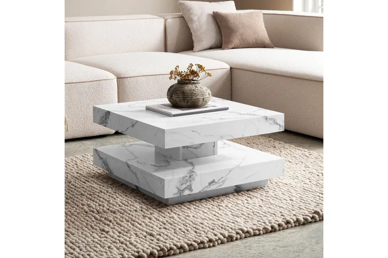 Sohvapöytä Wohnling neliö 60 cm, kivinen ilme, moderni ulkoasu Marmori valkoinen - Marmori valkoinen - Huonekalut - Pöytä & ruokailuryhmä - Marmoripöydät
